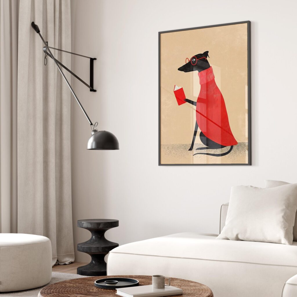 Greyhound Dog Reading Wall Art
