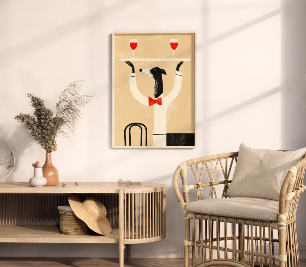 Greyhound Waiter Wine Print