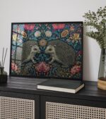 Hedgehog Dark Floral Wall Art Print
