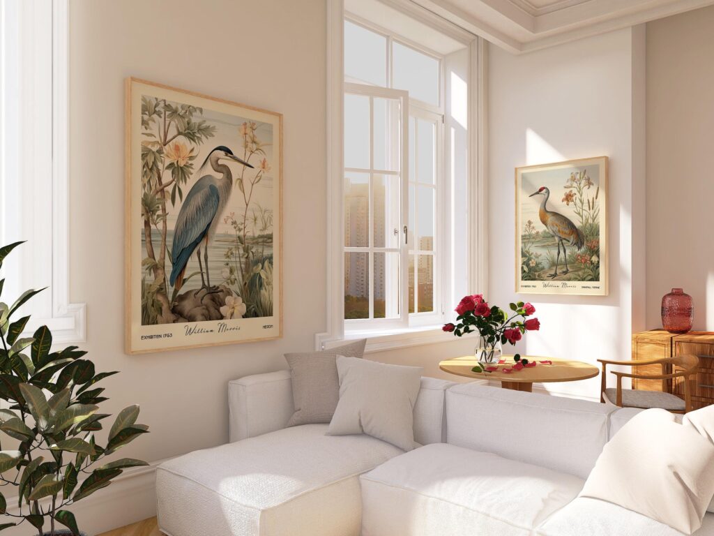 Heron and Sandhill Crane William Morris Wall Art Set