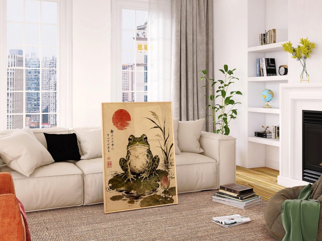 Japanese Frog on Lily Pad Print