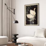 Japanese Swans Print Bird Art Japandi Decor Signed Ohara