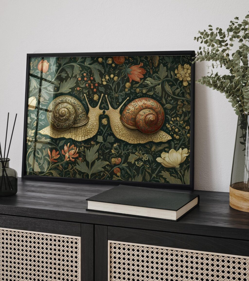 Kissing Snails Dark Floral Art Print