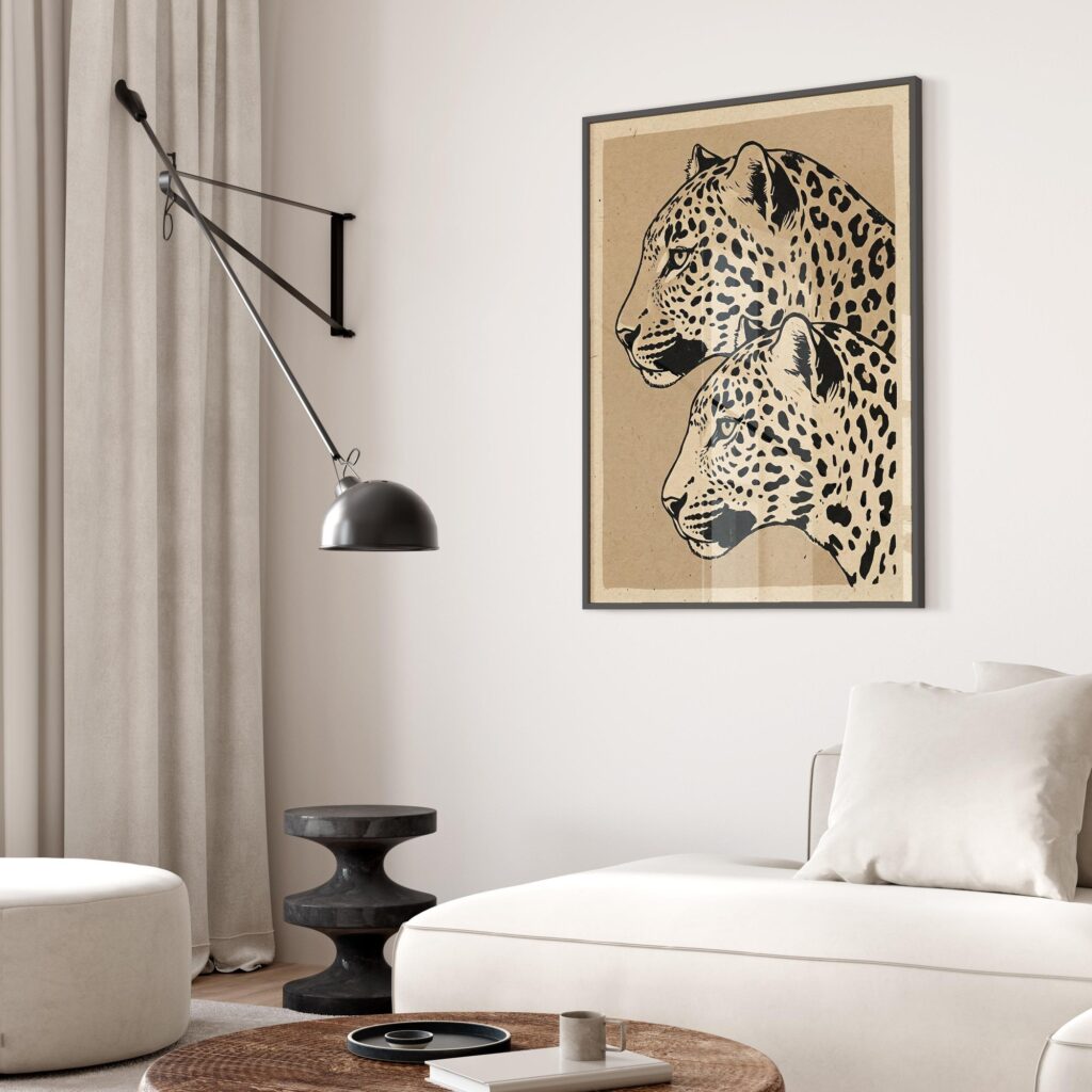 Leopard Duo Beige Black Art Print