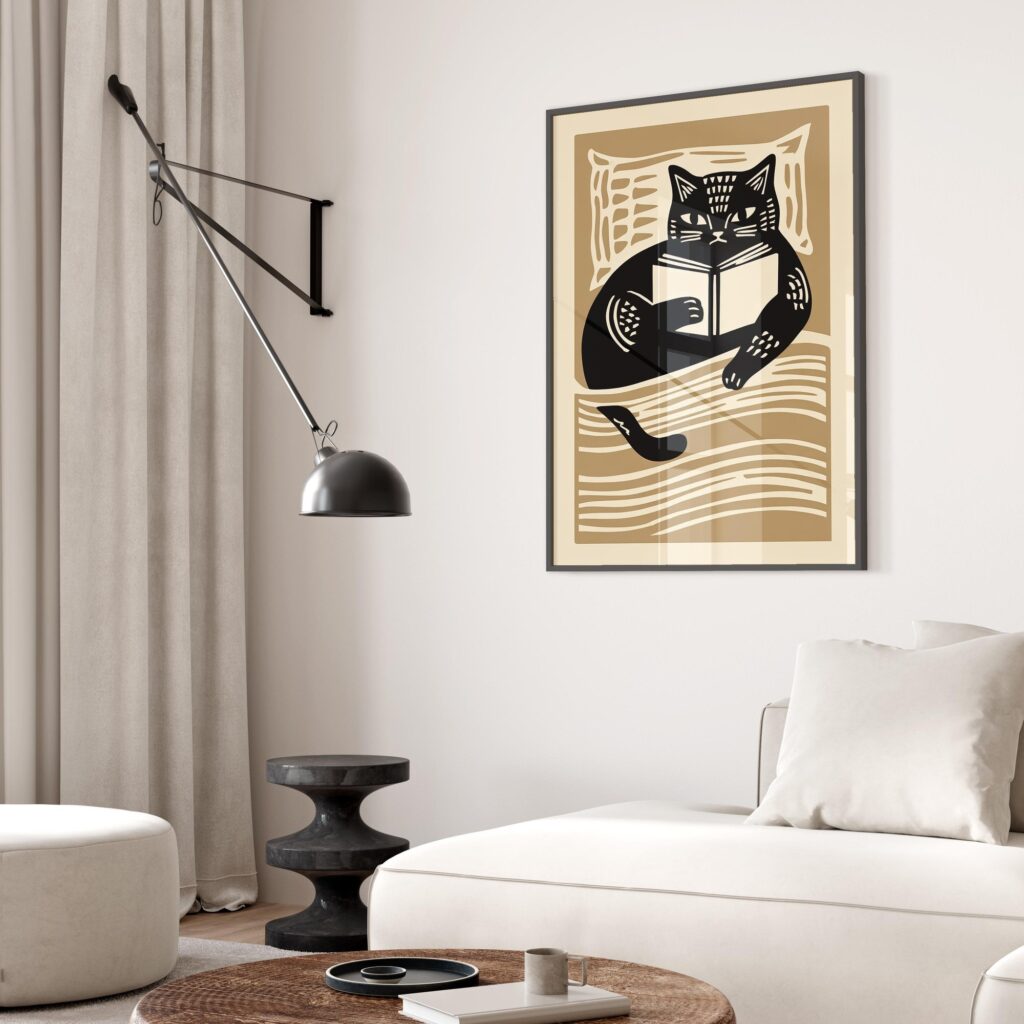 Mid Century Cat Reading Print