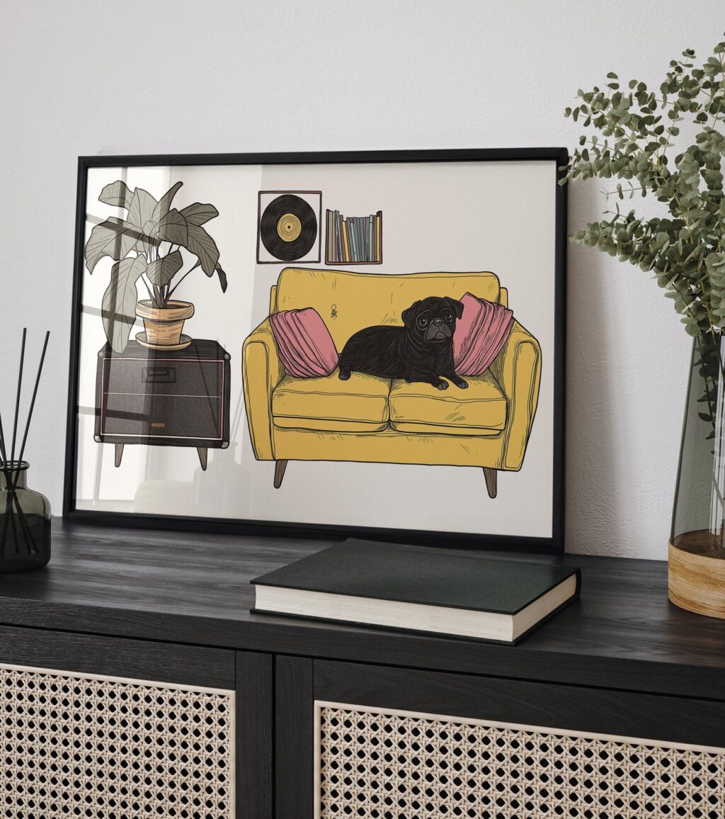 Mid-Century Modern Pug Art Print
