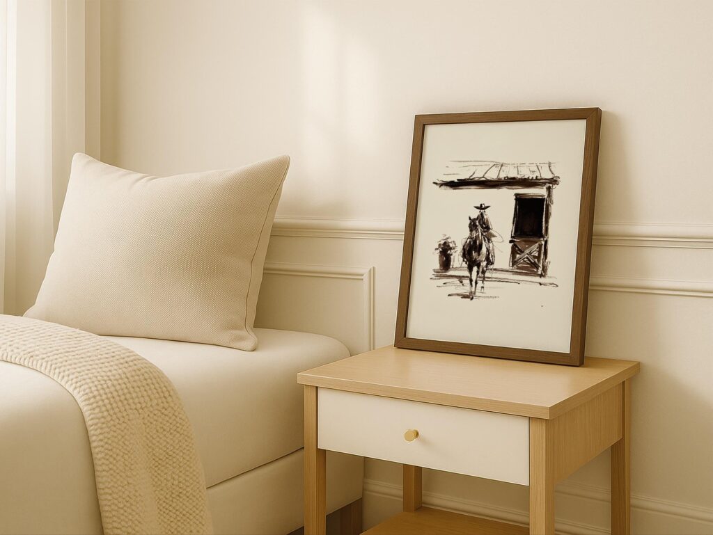 Minimal Western Cowgirl Horse Sketch Wall Print