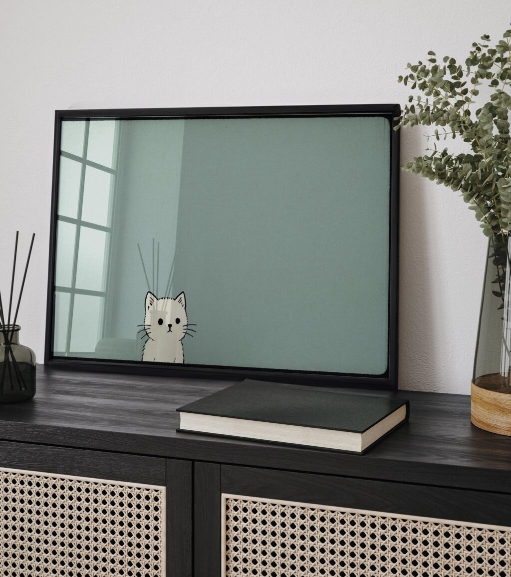 Minimal White Cat Wall Art Print