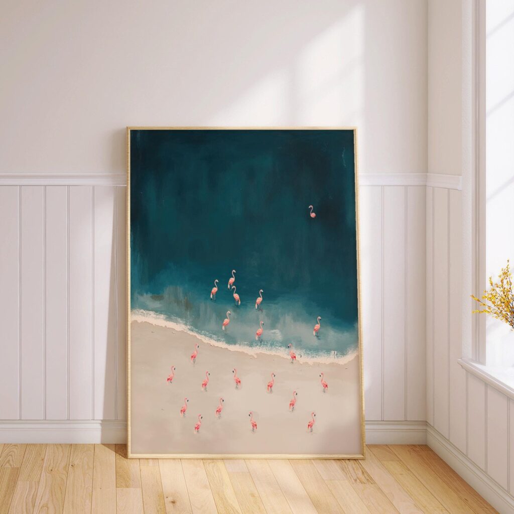Minimalist Flamingo Beach Art Print