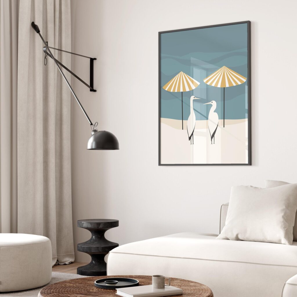 Minimalist Herons Beach Poster
