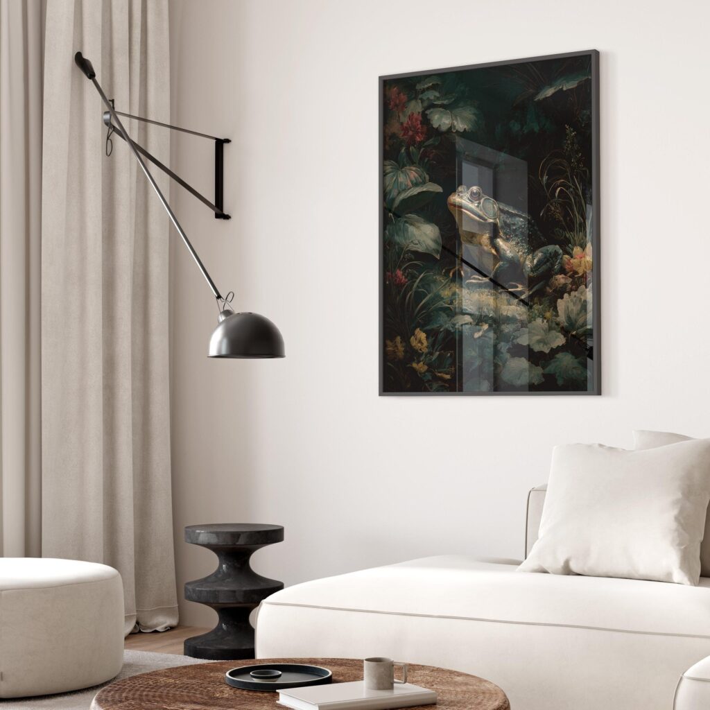 Moody Frog in Forest Oil Painting Print