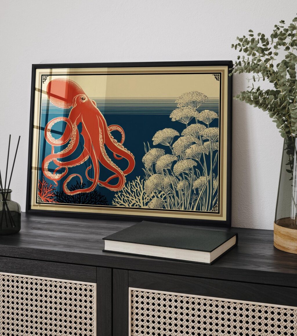 Octopus Red Navy Wall Art