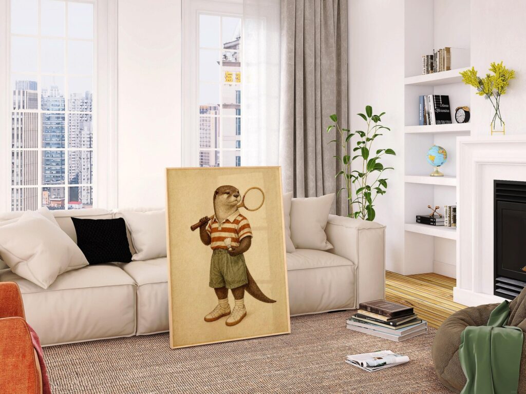 Otter Playing Badminton Print