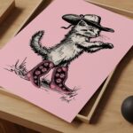 Pink Cowgirl Cat Print