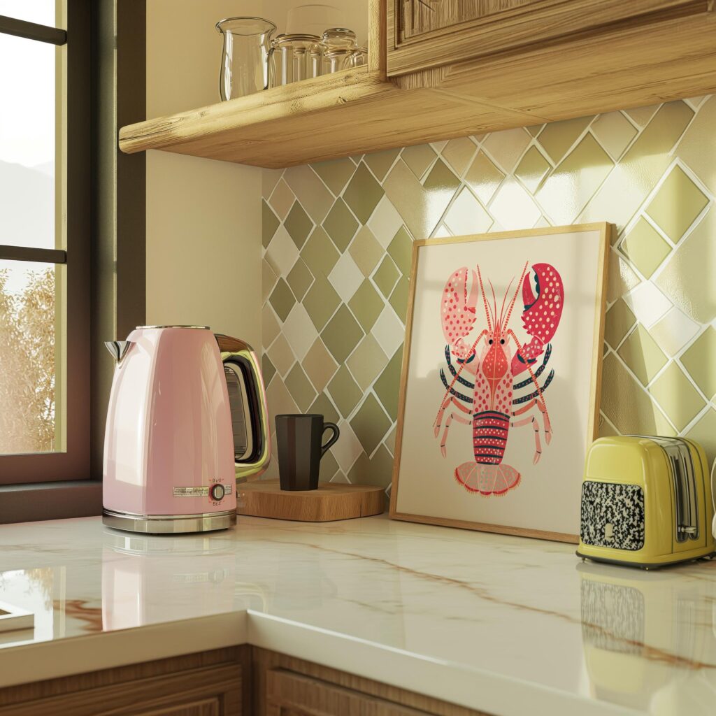 Pink Lobster Folk Art Print
