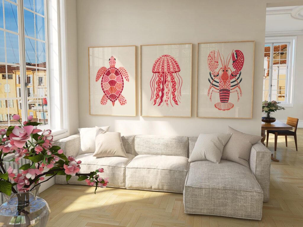 Pink Sea Creatures Print Set