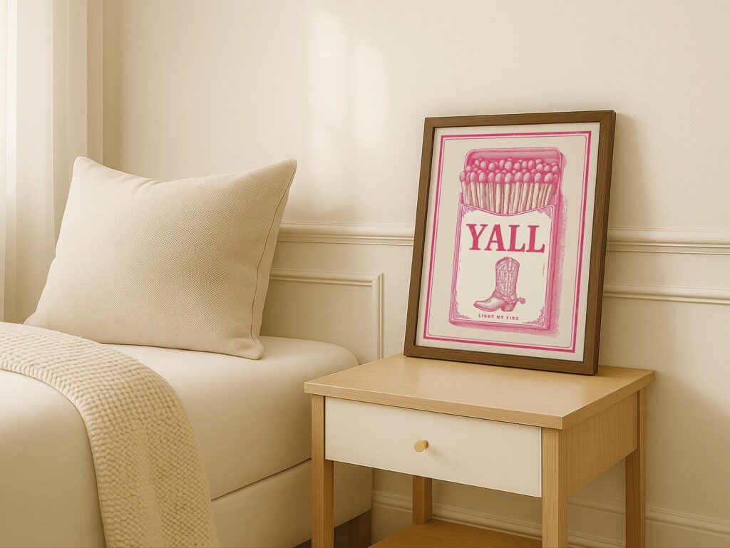 Pink Yall Cowgirl Boot Matchbox Art Print