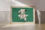 Playful Puppy Holding a Ball Line Art
