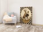 Rabbit Photographer with Antique Camera on Checkerboard Print