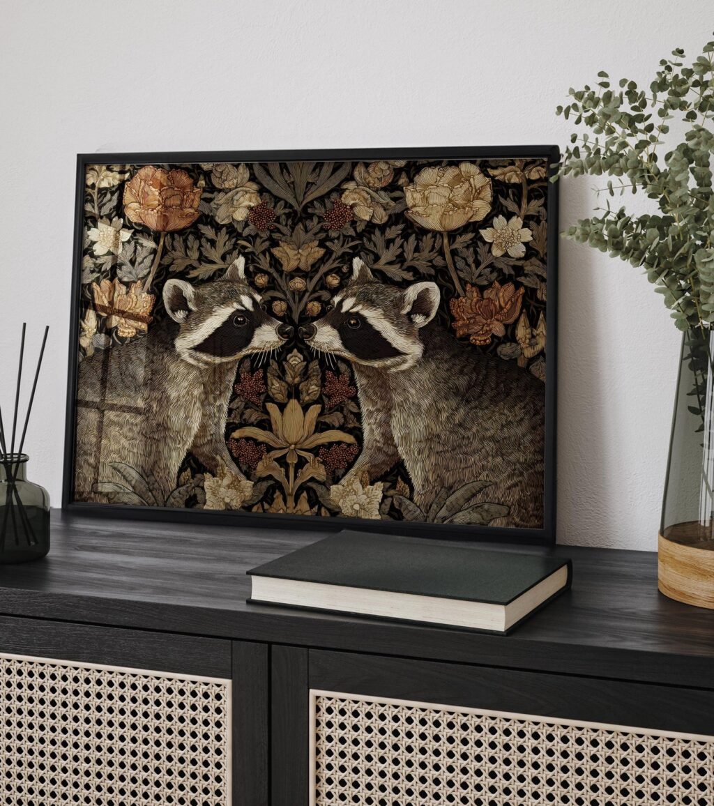 Raccoon Morris Botanical Wall Art Print