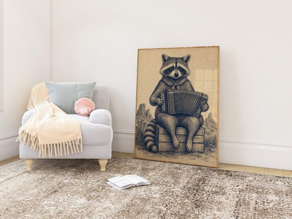Raccoon Playing an Accordion in the Desert Print