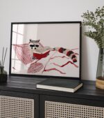 Raccoon Reading Book Illustration Art Print