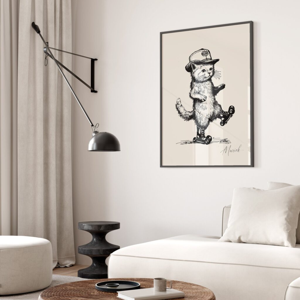 Retro Cat Roller Skates Art Print