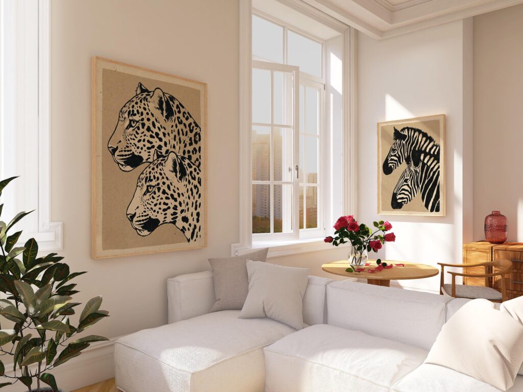 Safari Animal Sepia Art Prints Set of 2
