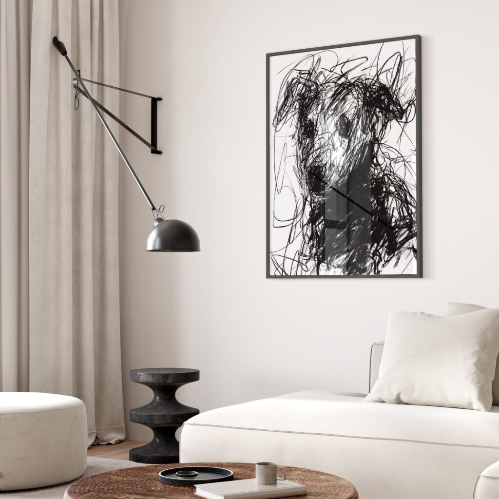 Scribble Dog Black White Print