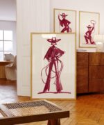 Set Of 3 Burgundy Cowgirl Art Prints