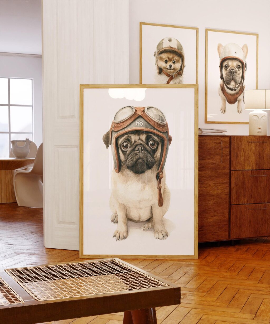 Set Of 3 Dog Aviator Art Prints