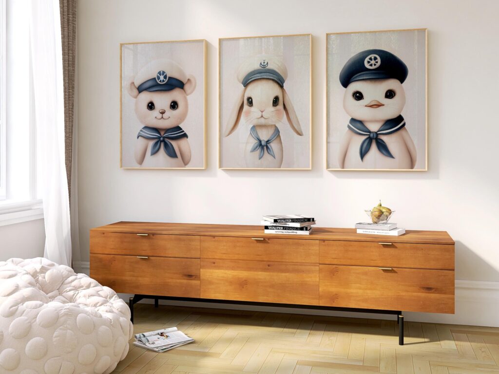 Set of 3 Nautical Animal Nursery Prints