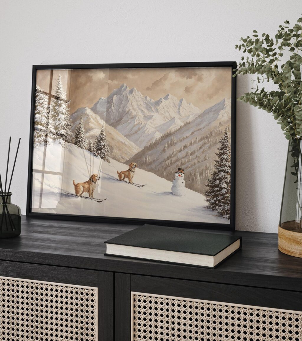 Skiing Dogs Winter Art Print