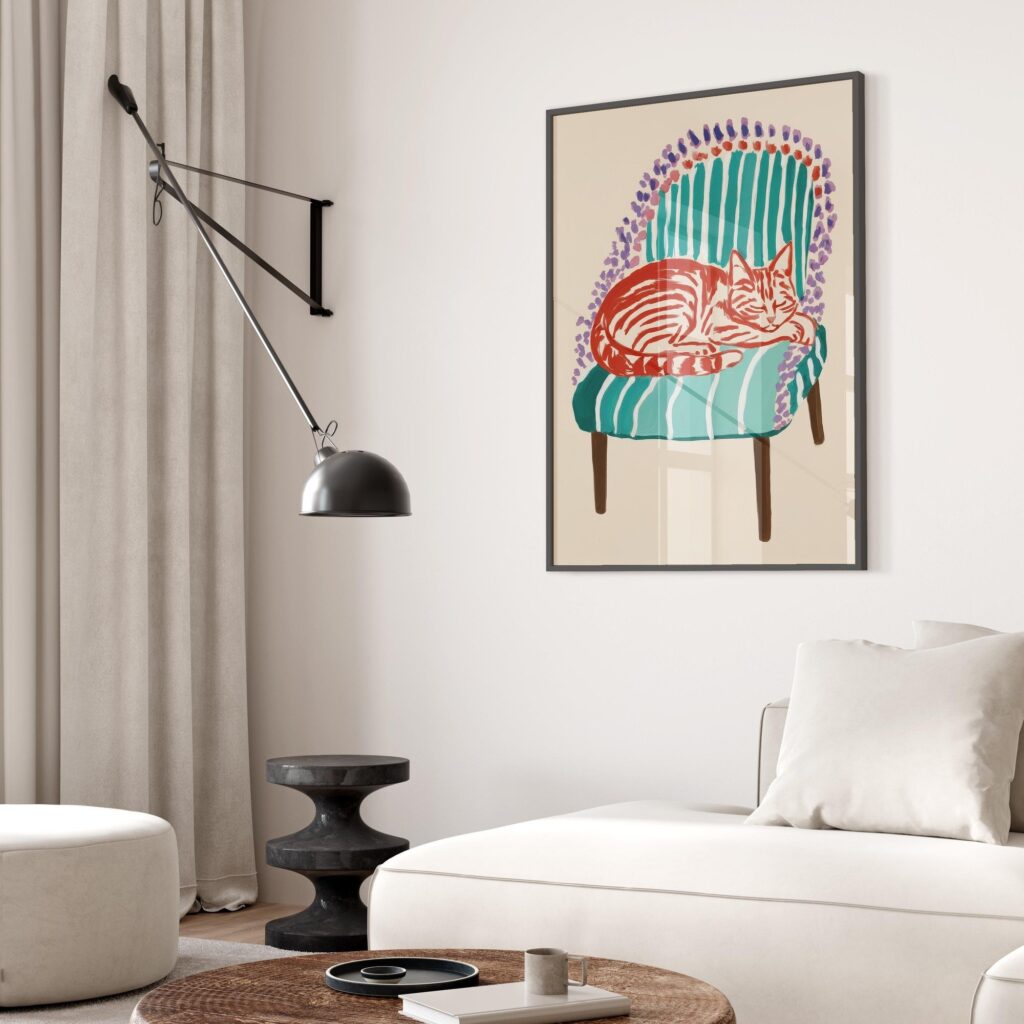 Sleeping Cat on Chair Print