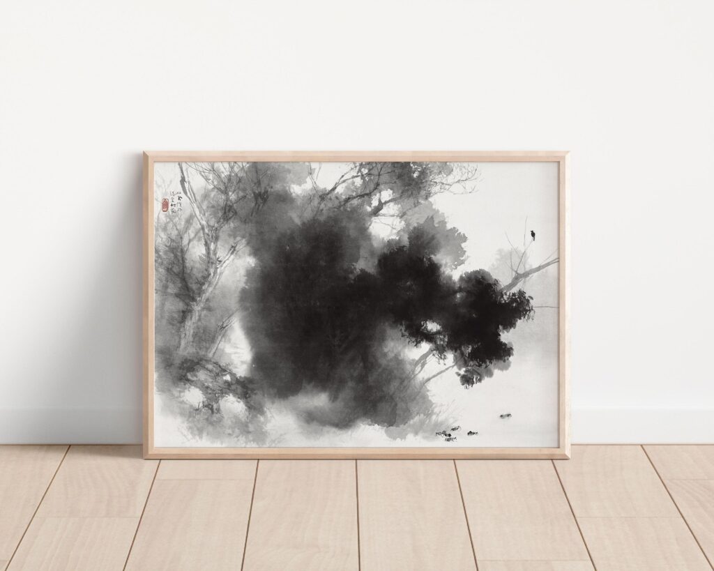 Sumi-e Ink Landscape Print