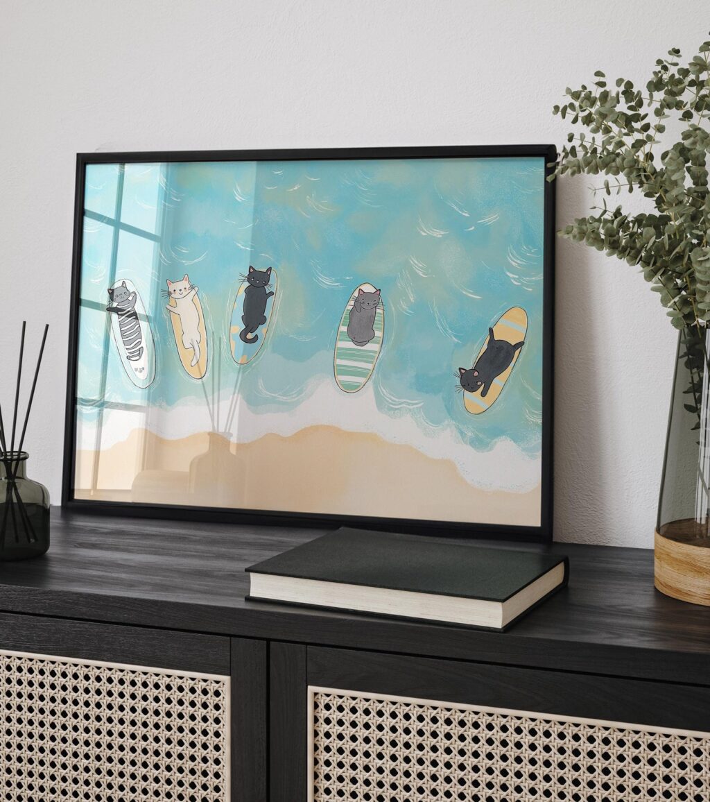 Surfing Cats Beach Print
