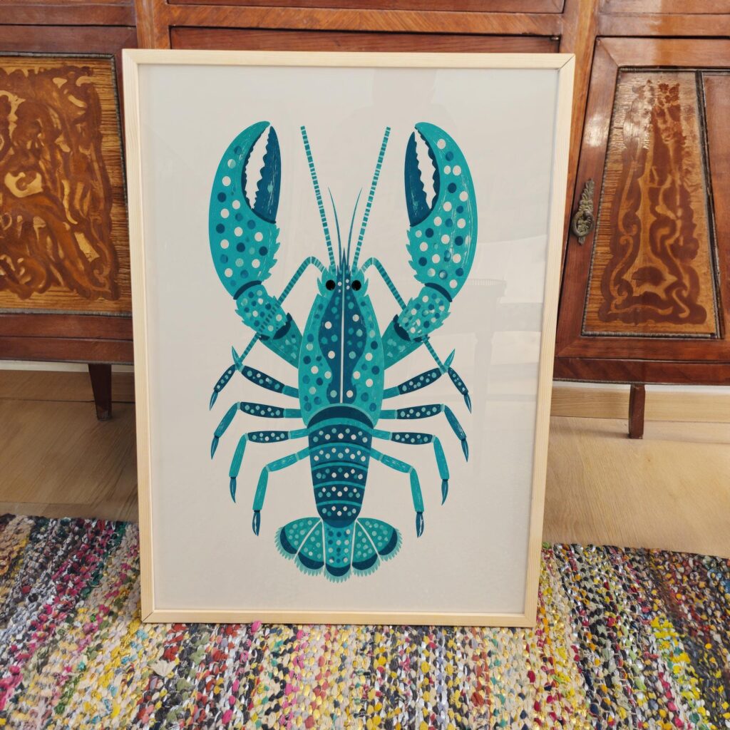 Teal Lobster Folk Art Print