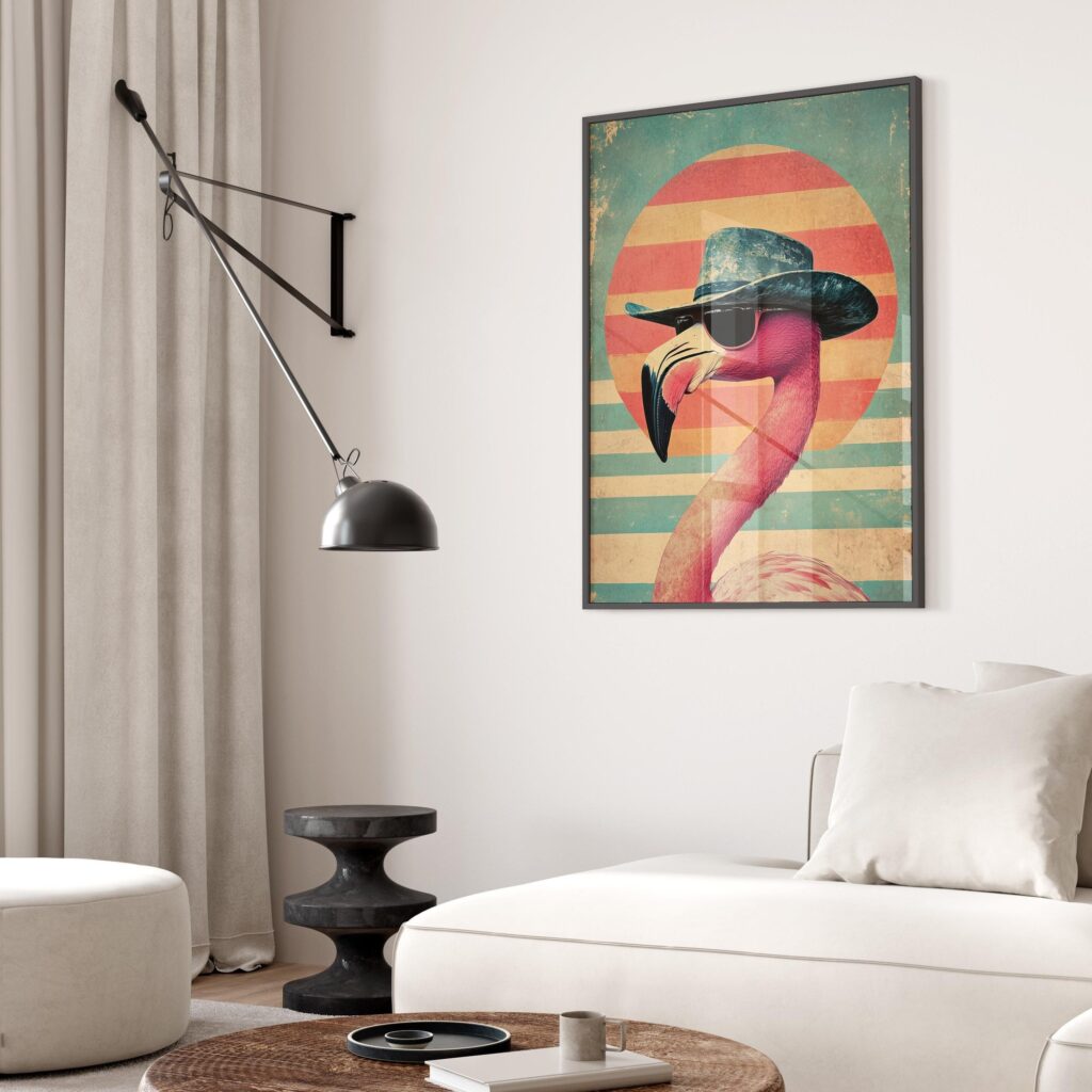 Vintage Cowboy Flamingo Art Print