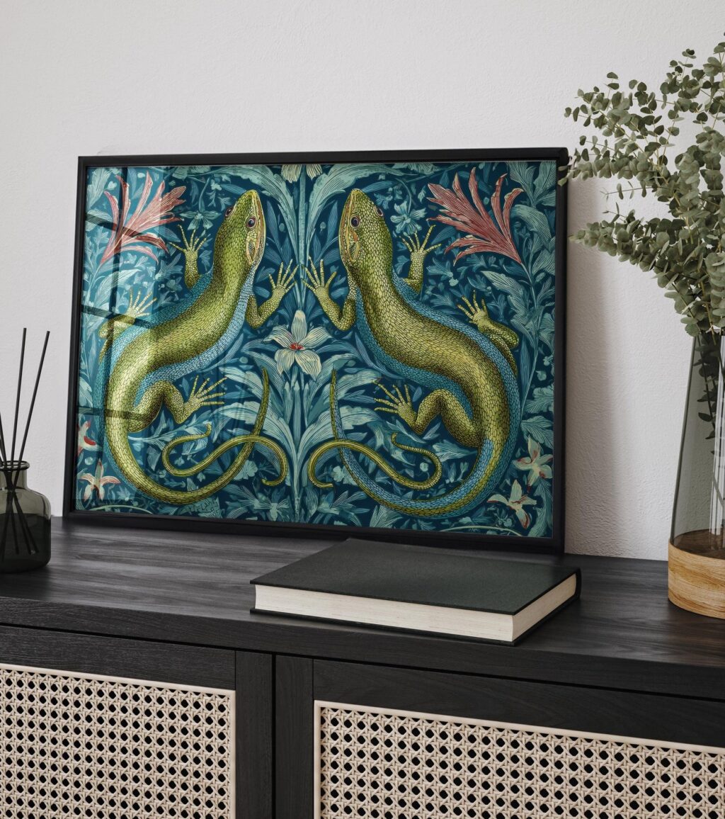 Vintage Green Lizard William Morris Style Poster