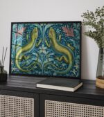 Vintage Green Lizard William Morris Style Poster