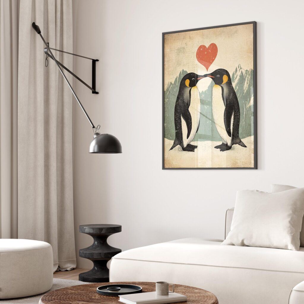 Vintage Penguin Couple Art Print