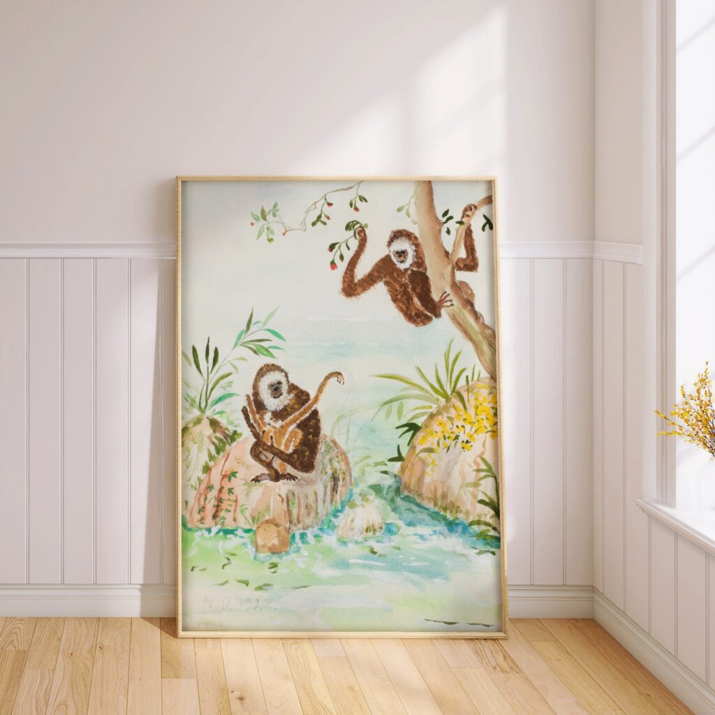 Watercolor Jungle Monkey Art Print Tropical Jungle Poster
