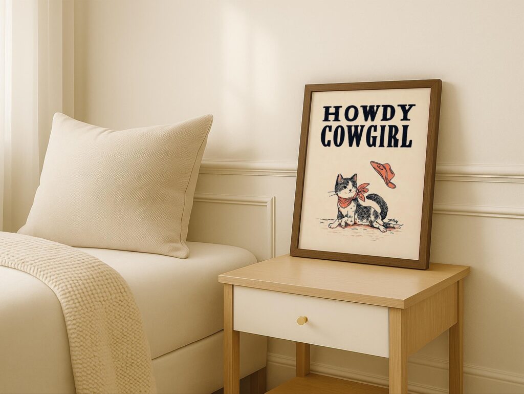 Western Cat Howdy Cowgirl Art Print