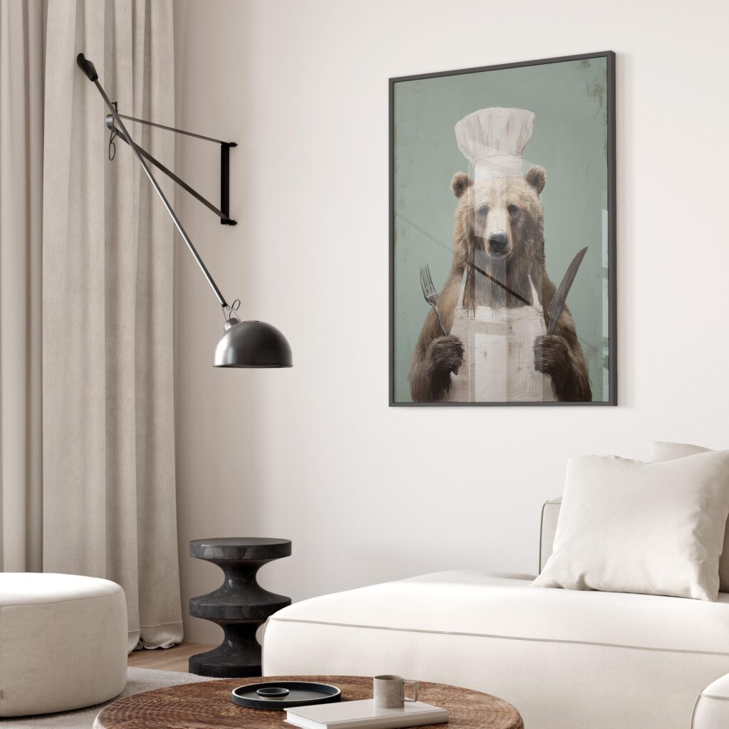 Whimsical Chef Bear Illustration Kitchen Wall Art
