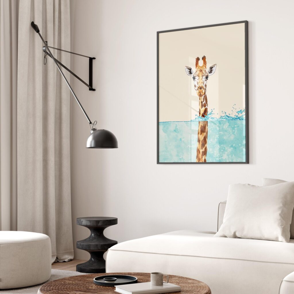 Whimsical Giraffe in Water Art Print