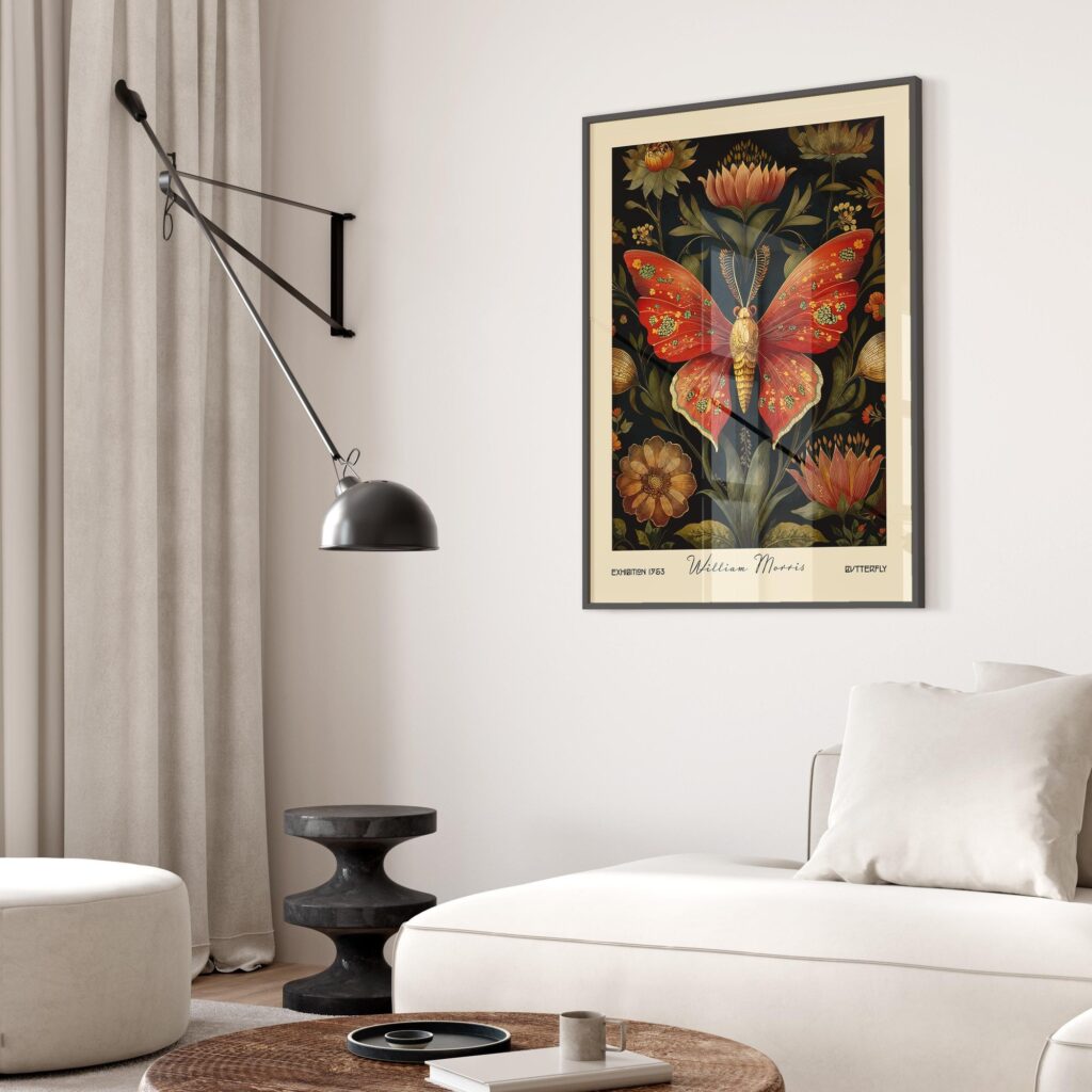 William Morris Butterfly Vintage Botanical Art Print Wall Decor