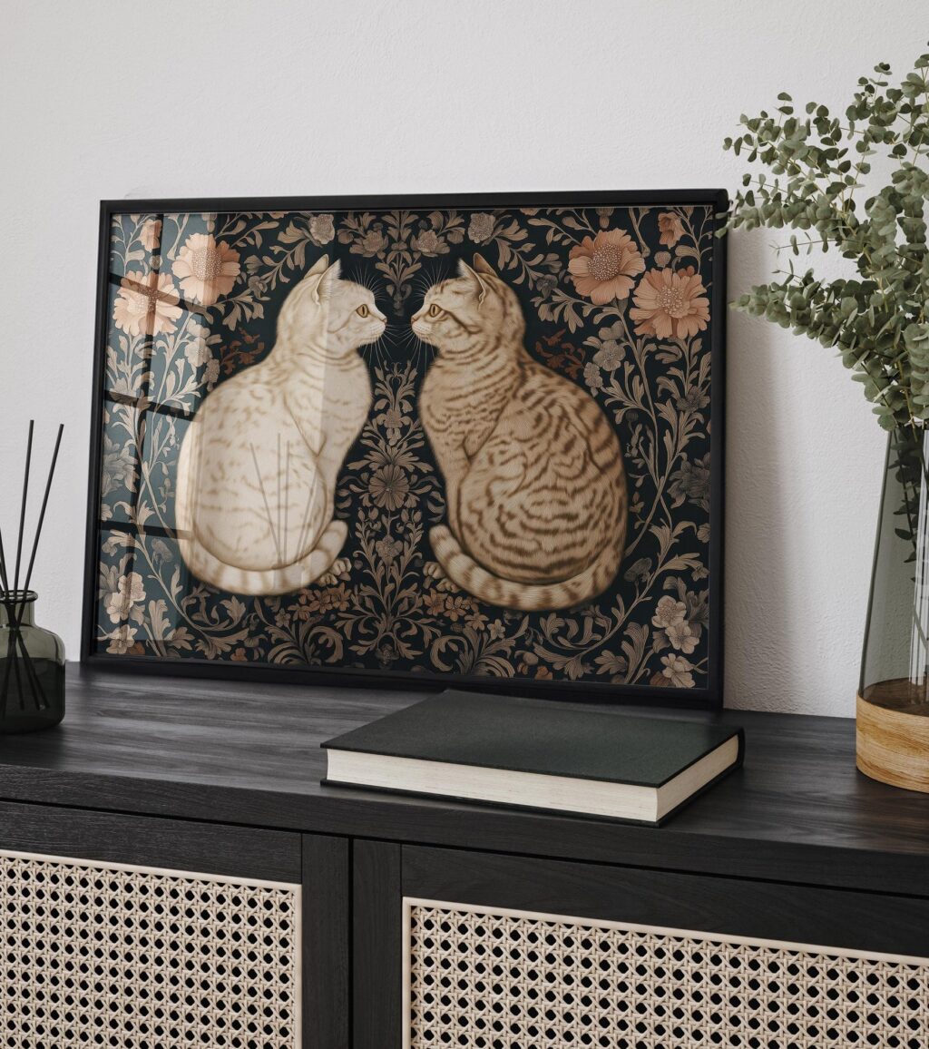 William Morris Style Cat Art Print