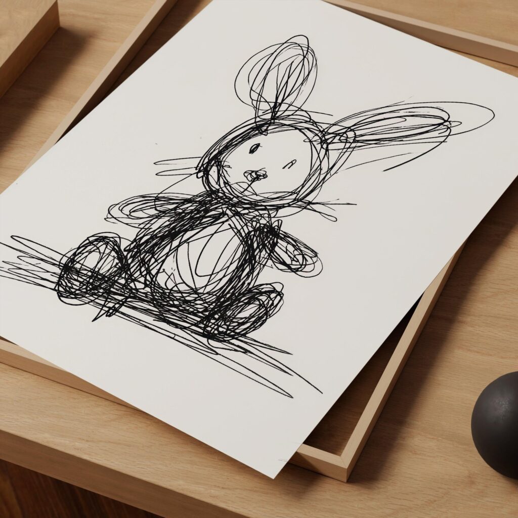 Abstract Scribble Bunny Line Drawing Print