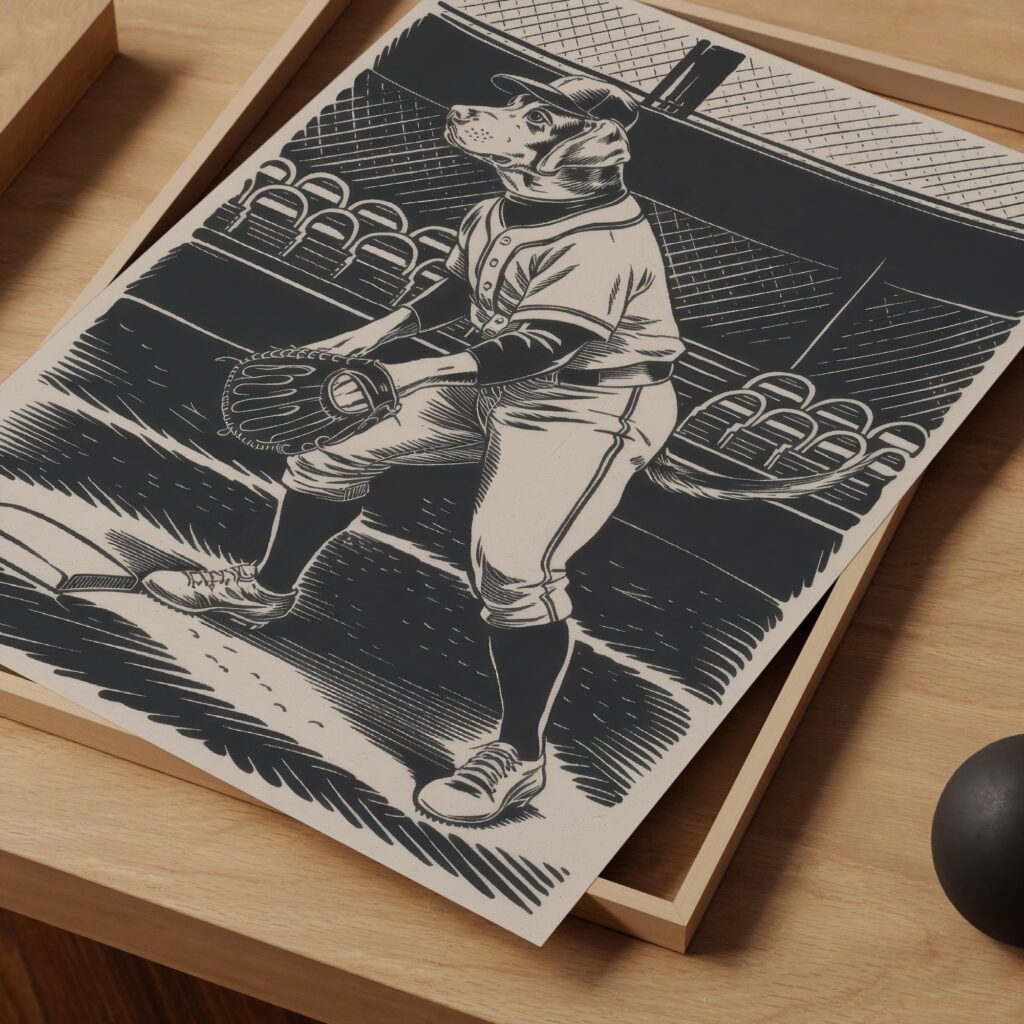 Baseball Dog Whimsical Animal Art Print