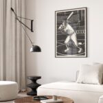 Baseball Dog Whimsical Black Art Print